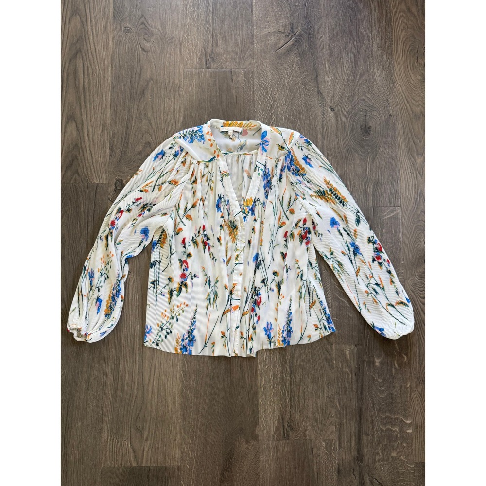 Maje Larcy Imprime Pleated Floral Blouse Size 2 US M White Wildflower Like New